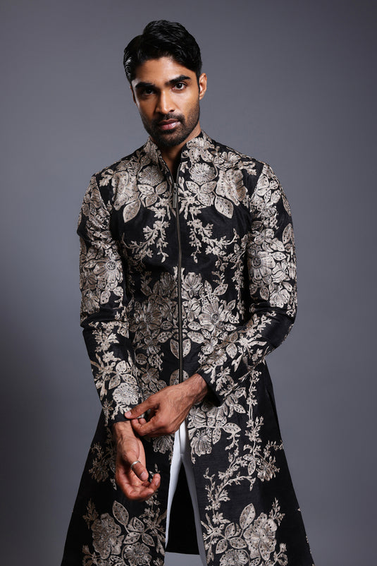 CF zari sherwani black