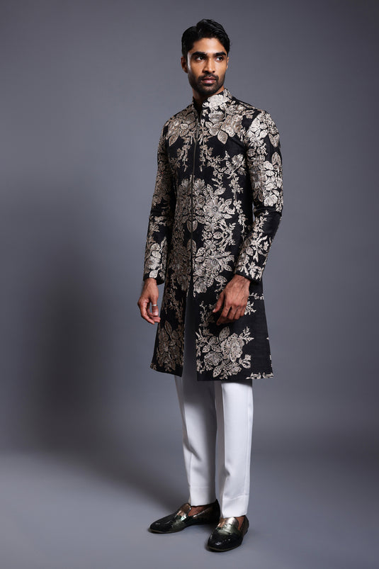 CF zari sherwani black