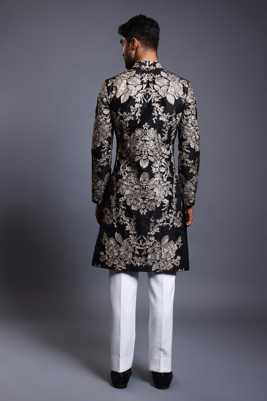 CF zari sherwani black