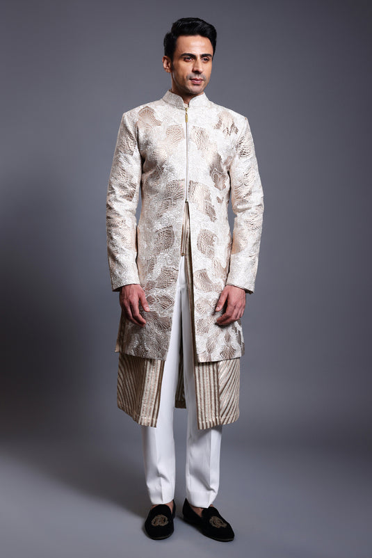 CF applique sherwani ivory