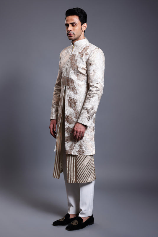 CF applique sherwani ivory