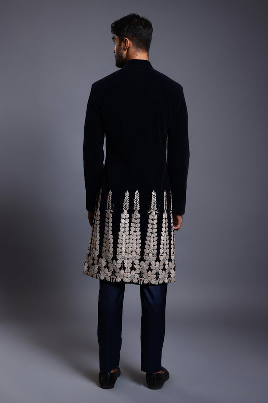 CF floral sherwani navy