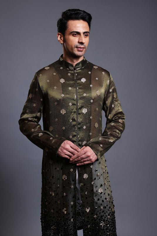 CF chanderi zircon kurta emerald