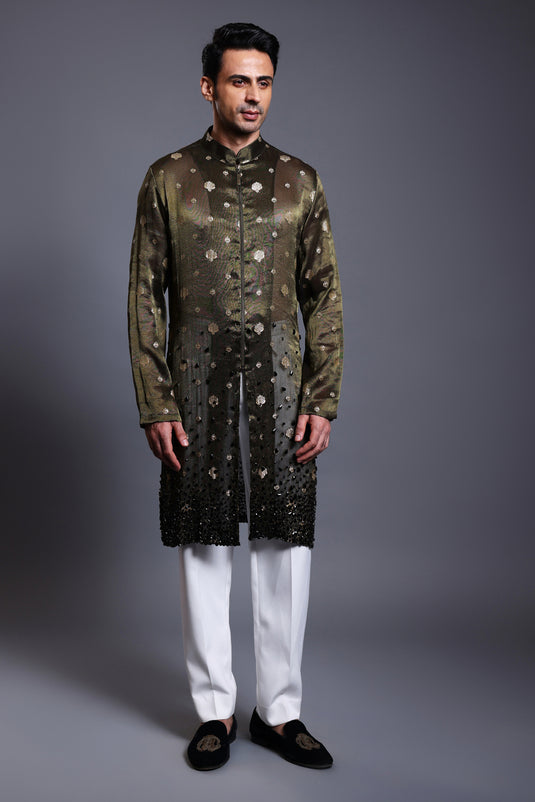 CF chanderi zircon kurta emerald