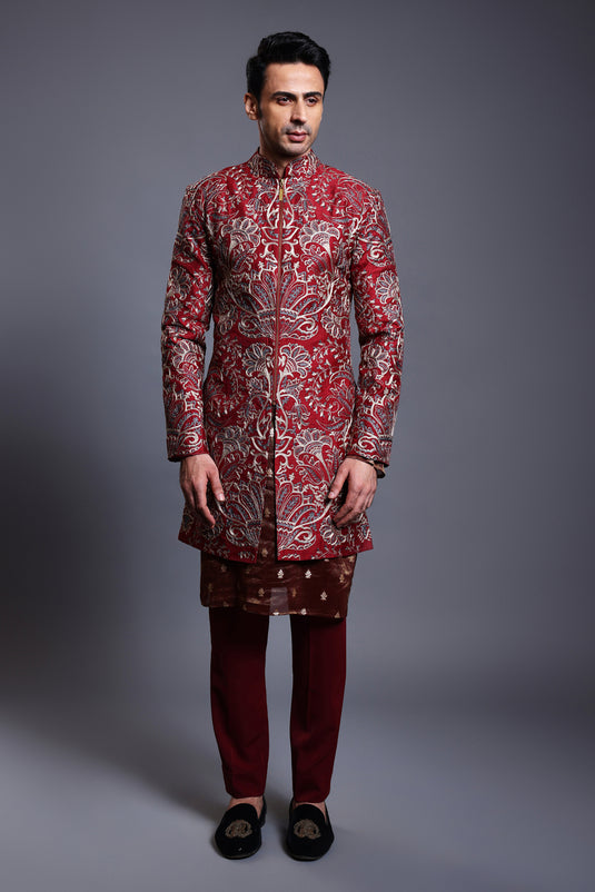 CF aari sherwani maroon