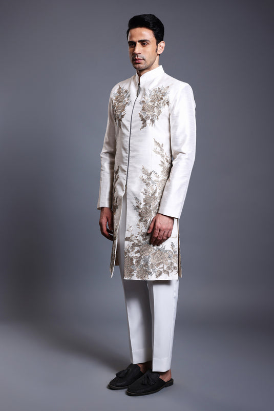 CF zari sherwani ivory