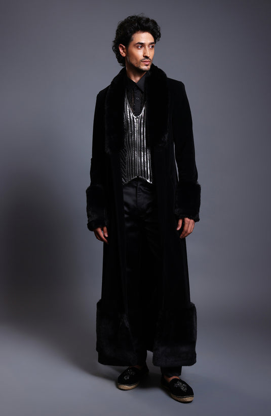 CF fur overcoat black