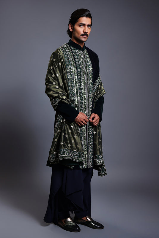 CF embroidered sherwani emerald