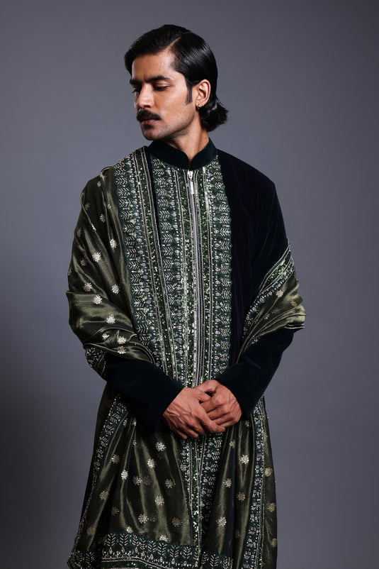 CF embroidered sherwani emerald