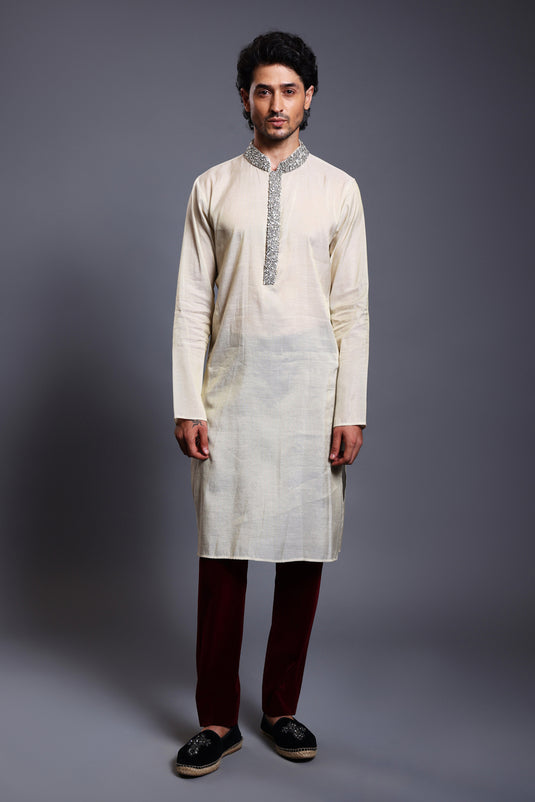 CF crystal neck kurta ivory