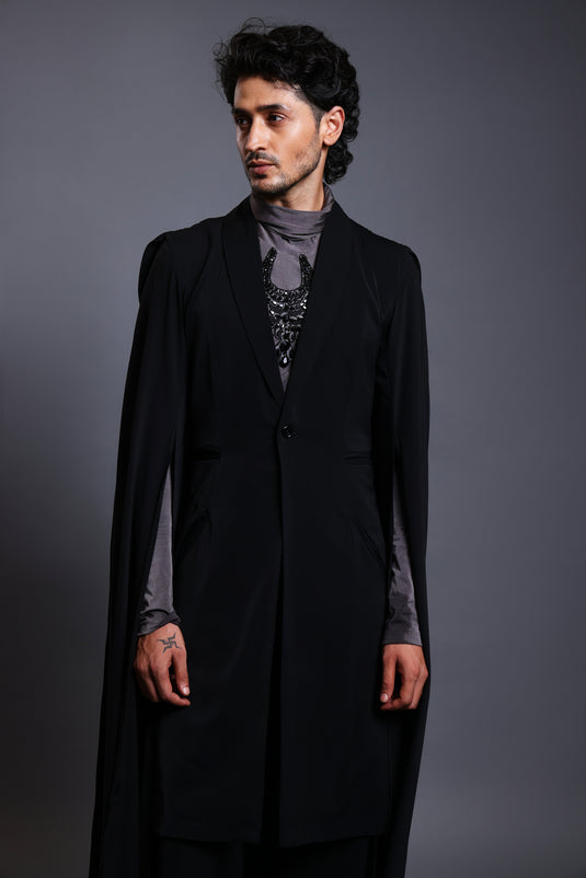 CF draped overcoat black