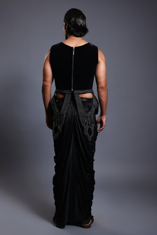 CF slub draped man skirt black