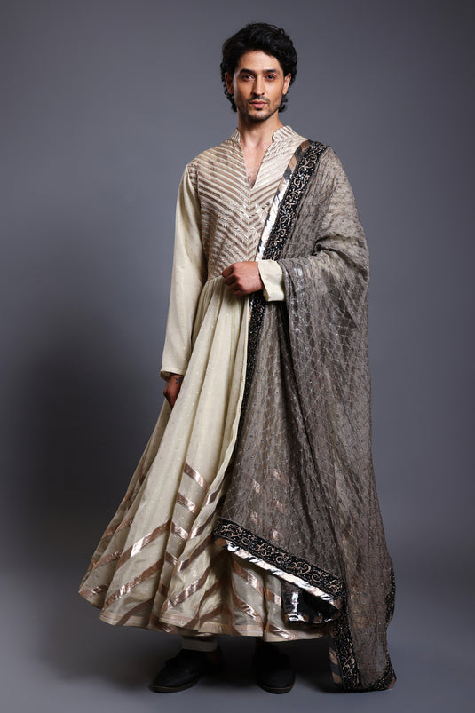 CF  chevron Anarkali ivory