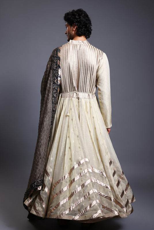 CF  chevron Anarkali ivory