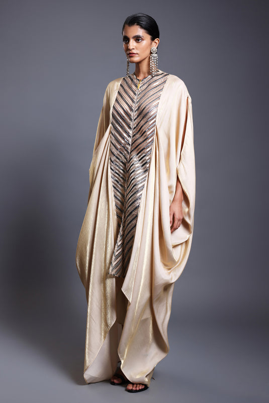 CF pleated drape kaftan ivory