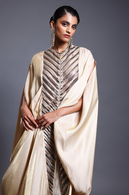 CF pleated drape kaftan ivory