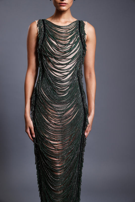 CF crystal rope gown emerald