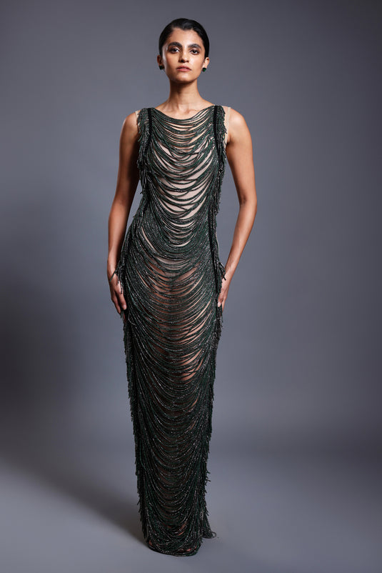 CF crystal rope gown emerald