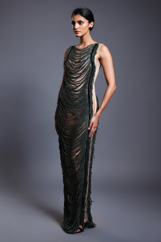 CF crystal rope gown emerald