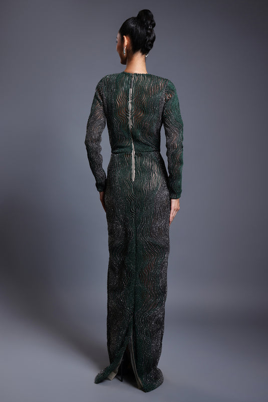 CF drip work gown emerald.