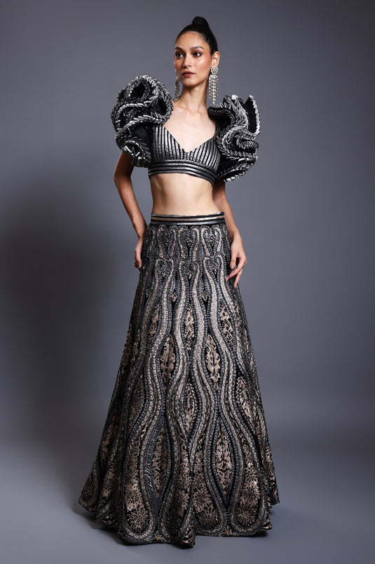 CF applique lehenga black