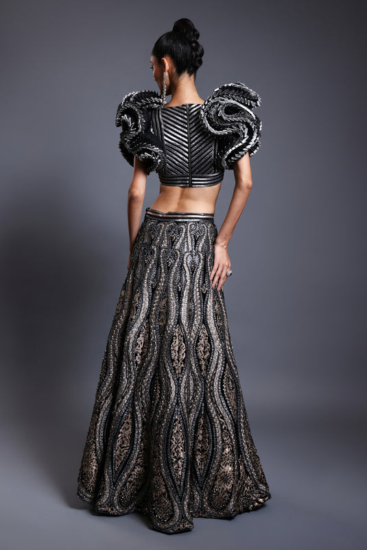 CF applique lehenga black