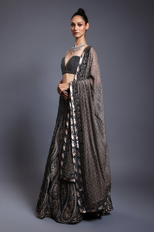 CF applique lehenga black