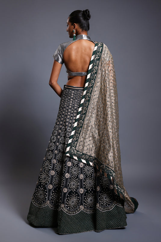 CF applique lehenga emerald