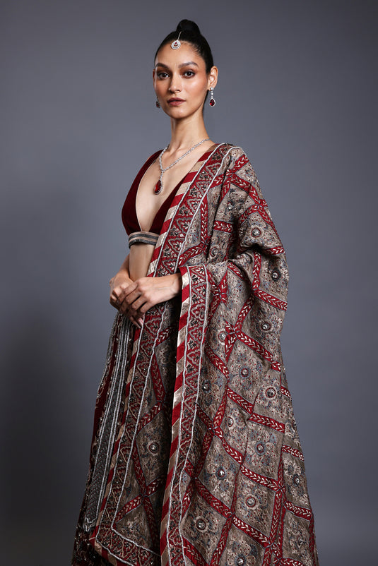 CF applique lehenga maroon