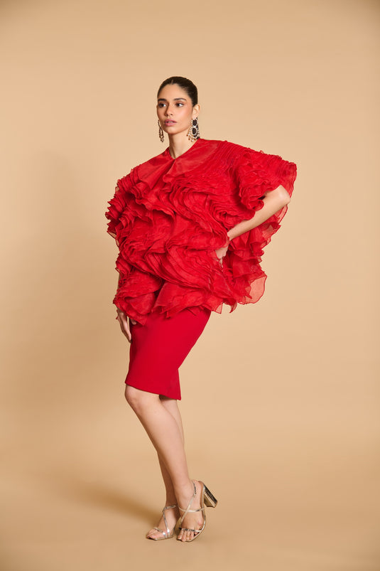 Spectrum ruffle jacket red