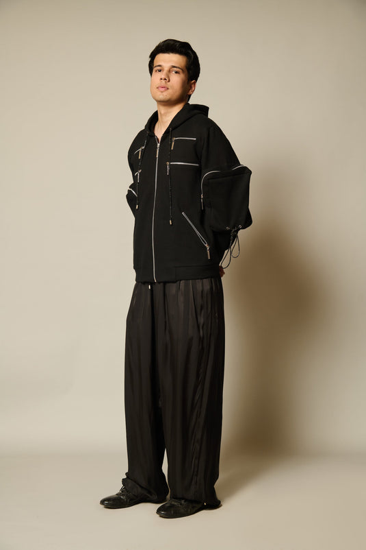 Checkmate Black satin striped oversized pants