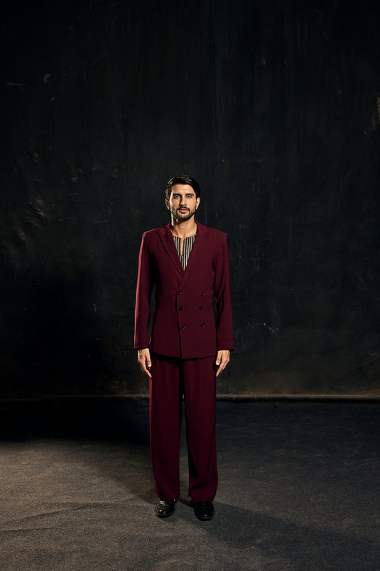 Red carpet ox-blood double breasted suit