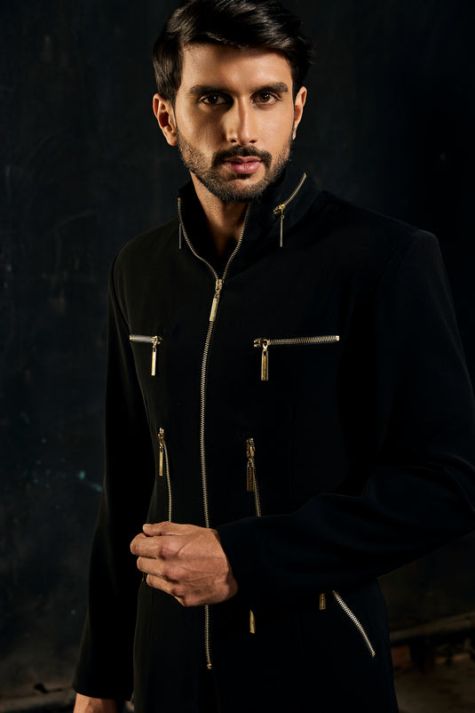 Red carpet zipper sherwani