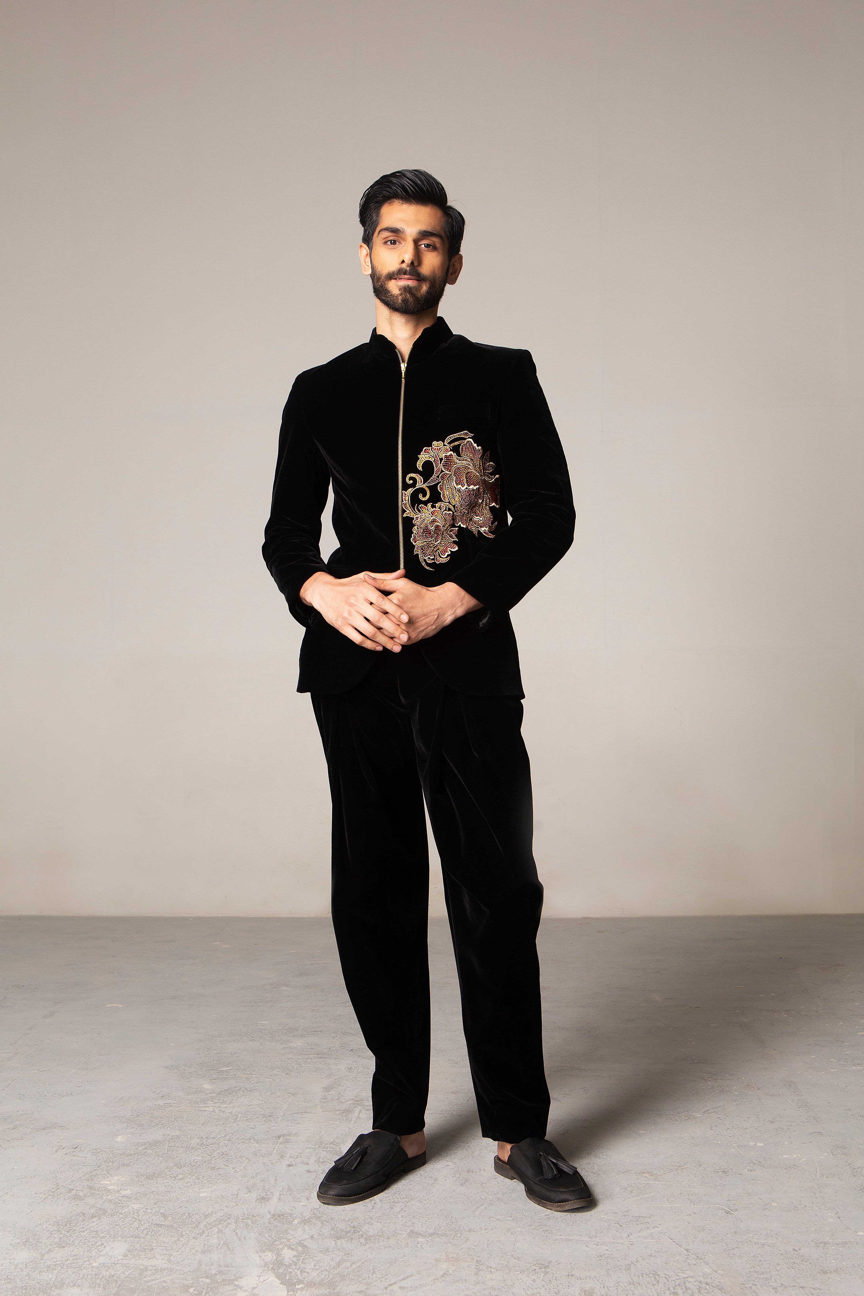 Velvet on sale bandhgala suit